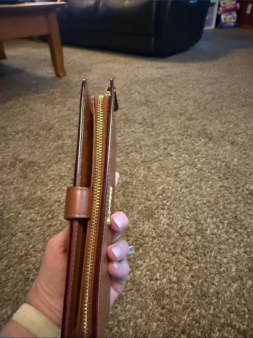 COACH Brown Leather Zip-Around Wallet with Gold Logo